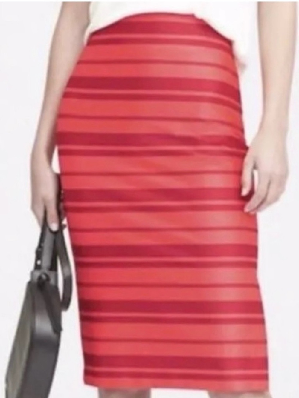 Banana Republic Pencil Skirt Size 4 NWT Red Pink Striped Satin Work Office MIDI
